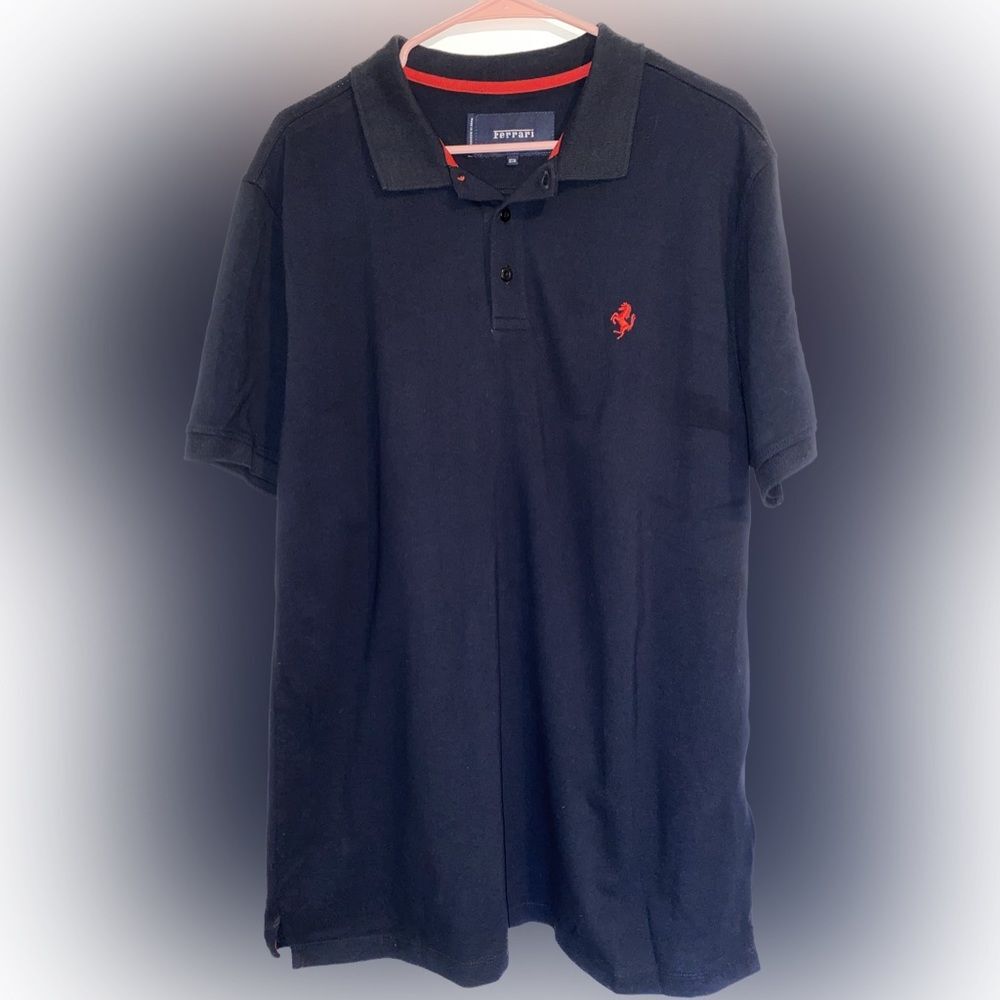 Ferrari Men’s XXXL 3XL Black Polo Shirt Embroidered Logo Evolution of the Symbol